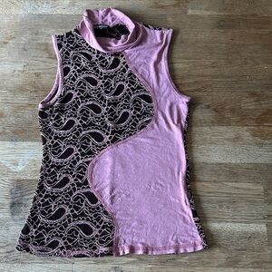 Shophyline Pink and brown Lace Tank Top